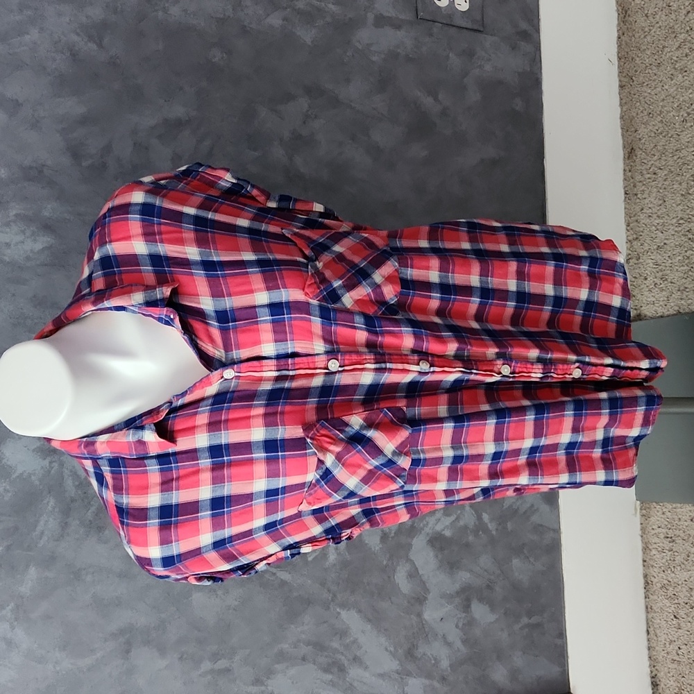 SO Pink & Blue Plaid Sleeveless Blouse Sz LG